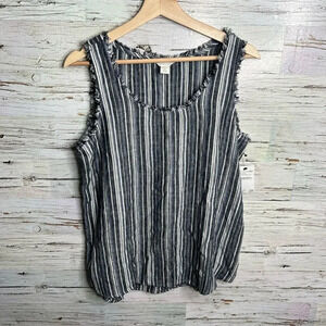 Caslon gray tank top striped raw hem  size small NWT Nordstrom